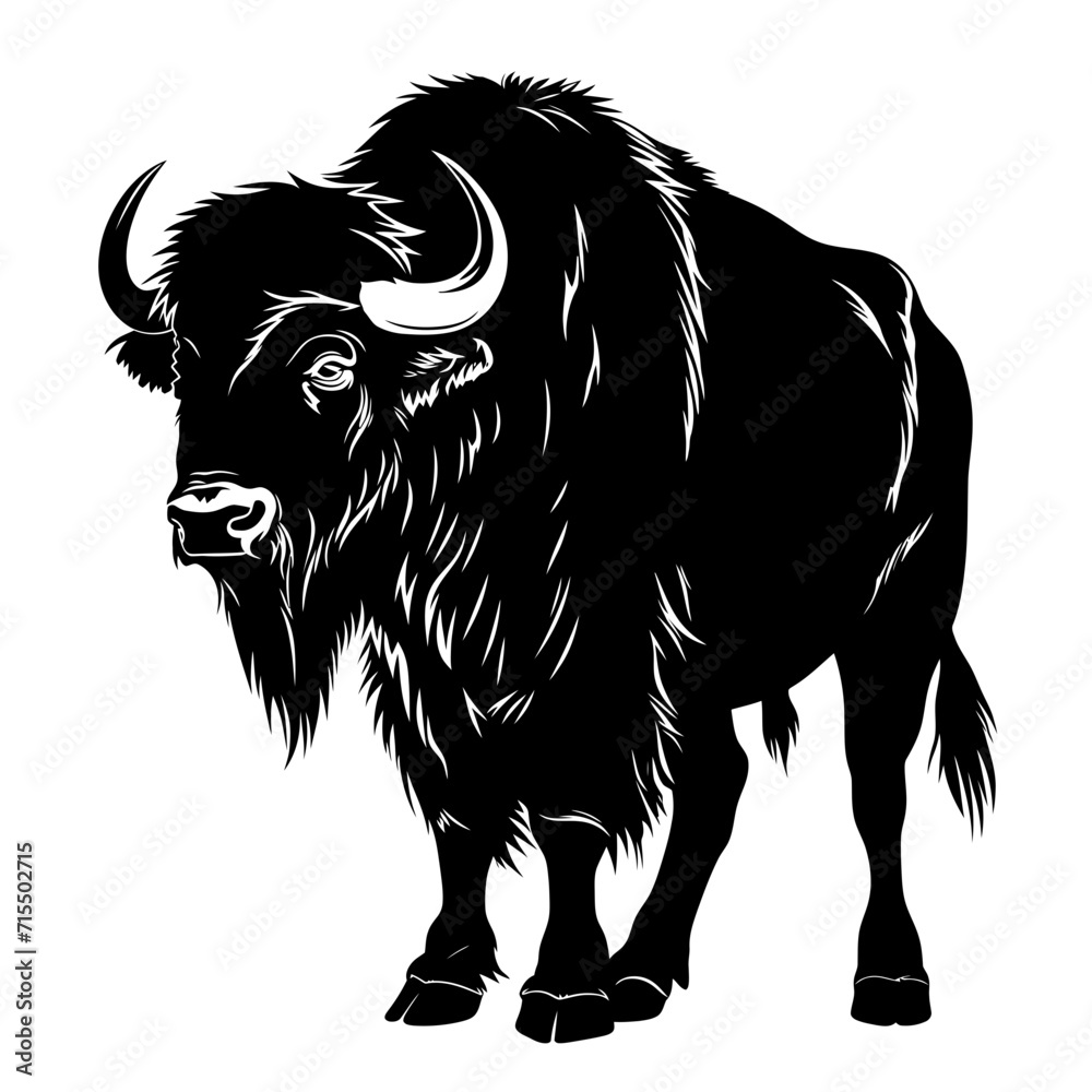 Fototapeta premium Silhouette buffalo full body black color only