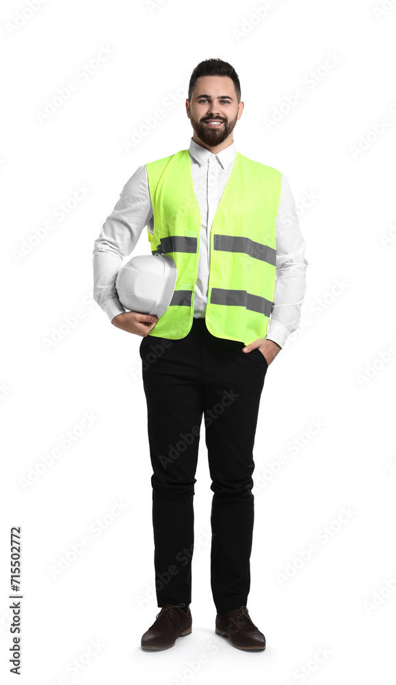 Engineer with hard hat on white background Engineer with hard hat on white background