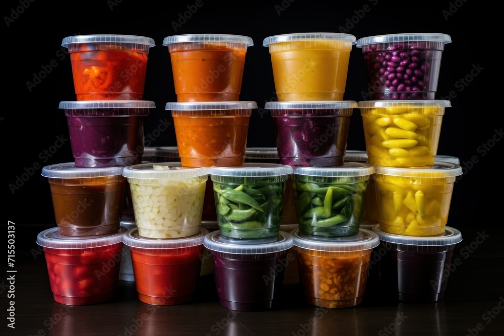 food laid out in plastic containers for the week. concept food, diet, saving, freeze food laid out in plastic containers for the week. concept food, diet, saving, freeze