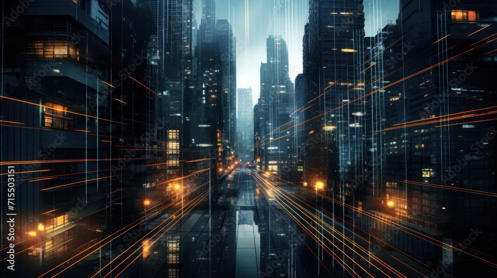 IT Technology rushing between architecture, flows and line behind the buildings IT Technology rushing between architecture, flows and line behind the buildings