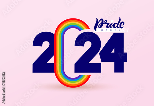 Pride Logo 2024 background with LGBTQ Pride Flag Colours. LGBTQ background banners with gay pride flag 2024 colours. Rainbow gradient wallpaper. Human rights and tolerance. Poster vector card, banner.