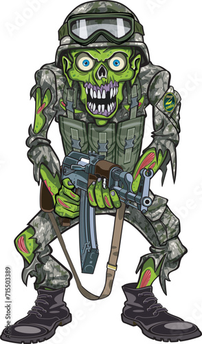 Cartoon style zombie soldier holding assault rifle
