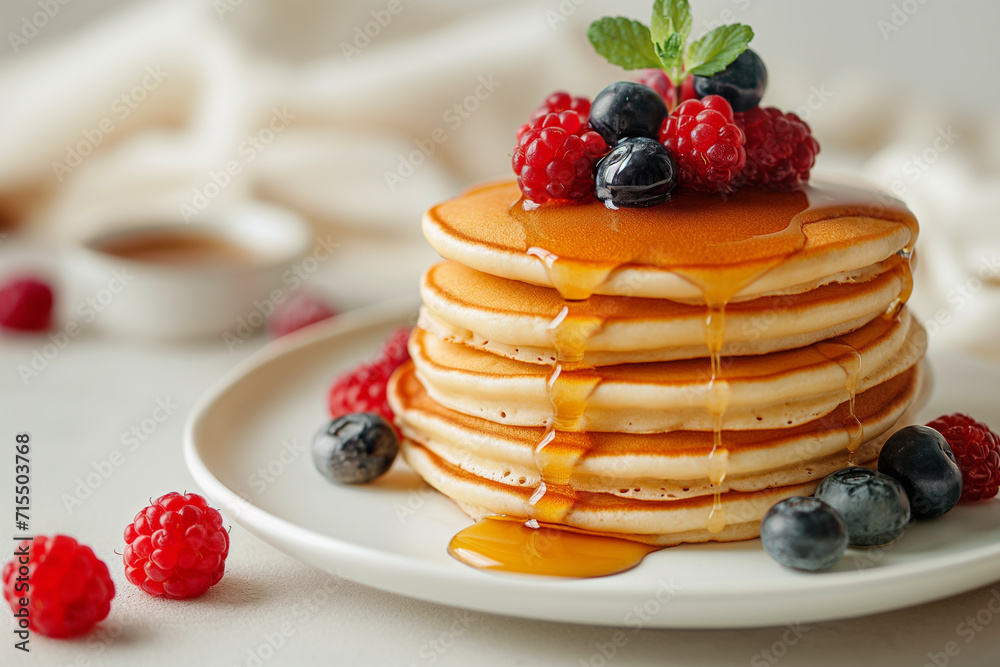custom made wallpaper toronto digitalFluffy Pancakes with Syrup and Berries - Delicious Breakfast Stack