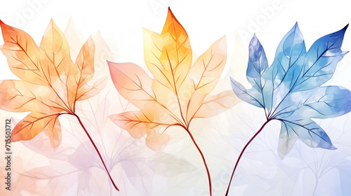 Maple leaves transparent watercolour background. Pastel colour palette. Generative AI