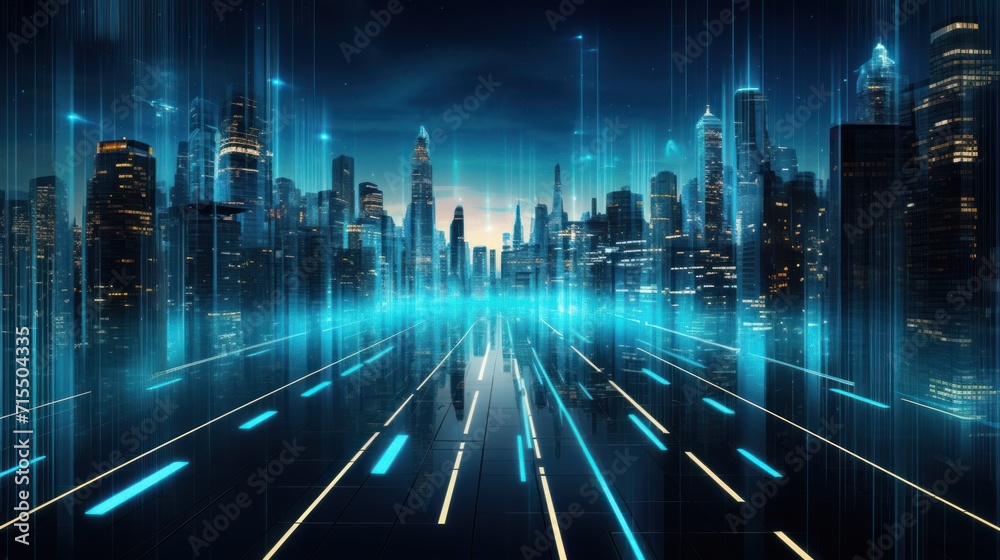 IT Technology rushing between architecture, flows and line behind the buildings IT Technology rushing between architecture, flows and line behind the buildings