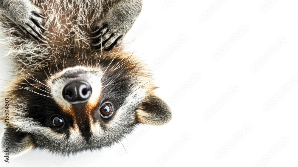 upside down surprised black red kitty raccoon   on a white isolated background. banner for pet store, with space for text. concept advertising, animals, cats, love for animals, emotions