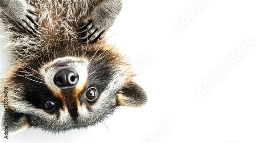 upside down surprised black red kitty raccoon   on a white isolated background. banner for pet store, with space for text. concept advertising, animals, cats, love for animals, emotions © Aksana