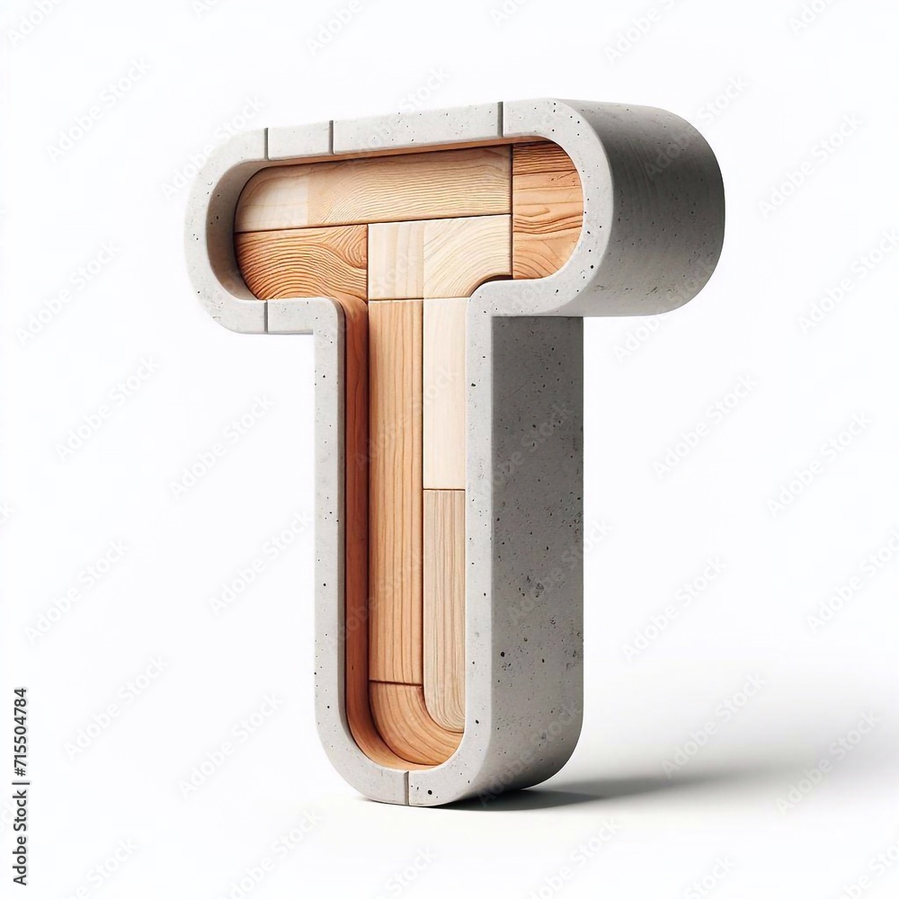 T letter shape created from concrete and wood. AI generated illustration T letter shape created from concrete and wood. AI generated illustration