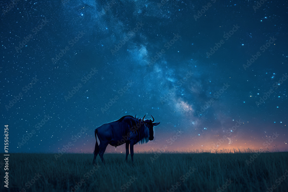 Afrikanischen Savanne Gnu unter einem Sternenhimmel Afrikanischen Savanne Gnu unter einem Sternenhimmel
