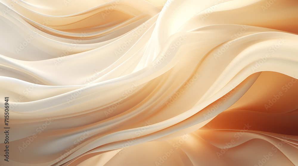 Fototapeta premium Beige cream silk satin. Draped fabric. Light pale brown luxury background with space for design.