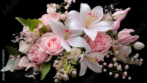 a bouquet featuring pink and white flowers, with a focus on traditional craftsmanship that enhances the romantic themes within the arrangement.