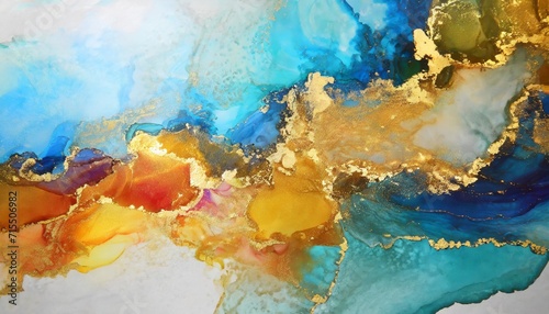 art abstract watercolor flow blot painting color canvas marble texture background gold glitter alcohol ink