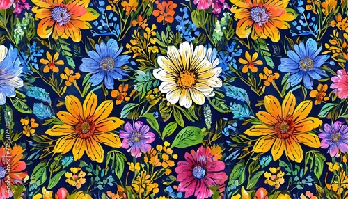 hand drawn elegant colorful seamless pattern with botanical floral design illustration