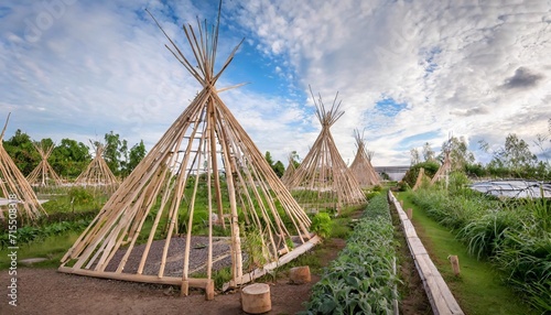 large bamboo teepees built for the vegetable garden