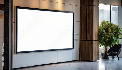 a empty advertising billboard frame on the wall of an office lobby providing ample copy space for mock up designs art photo