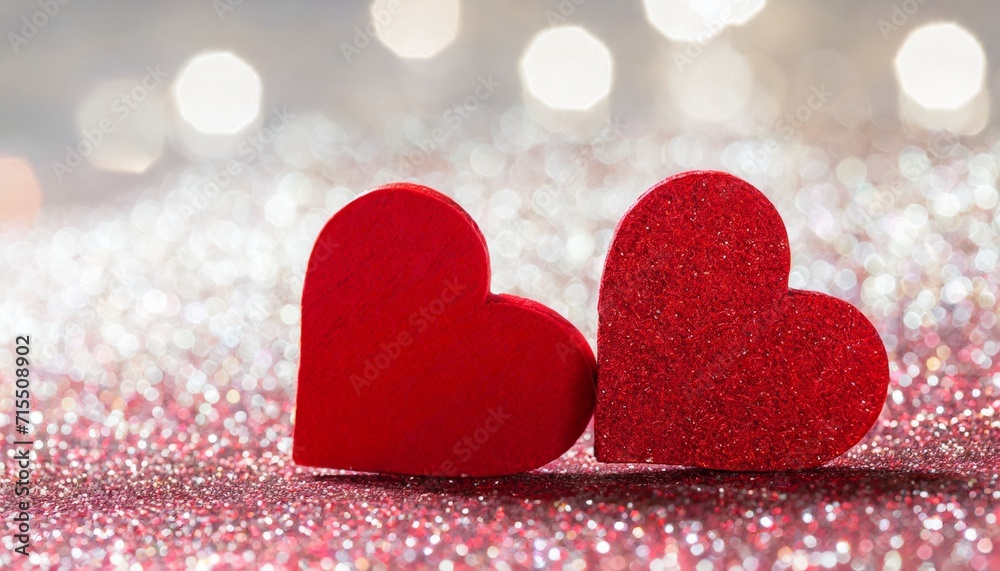 red heart shapes on abstract light glitter background