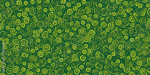 Green Swirl Spiral Texture Pattern tile with ornament floral decor design with vibrand fresh young friendly playful color  for Product or Interior Design crazy light nature plant art layout 