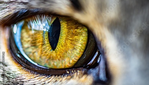 yellow eye of a gray cat macro photo