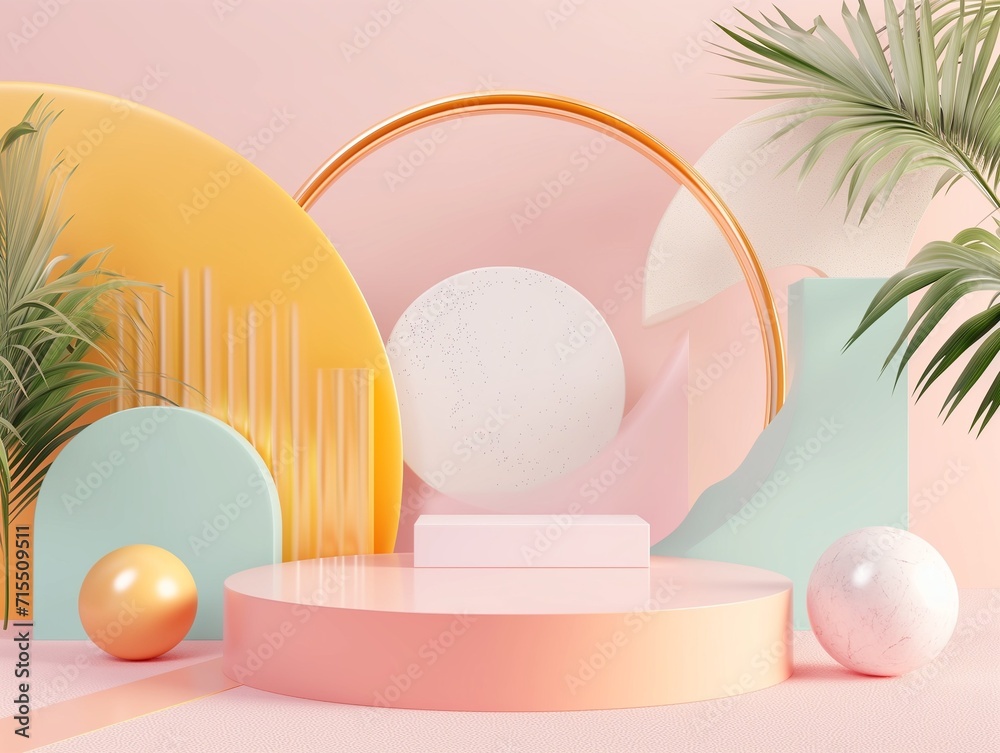 Fototapeta premium Design mockup. 3D rendering geometric shapes, perfect for premium product display. Generative AI