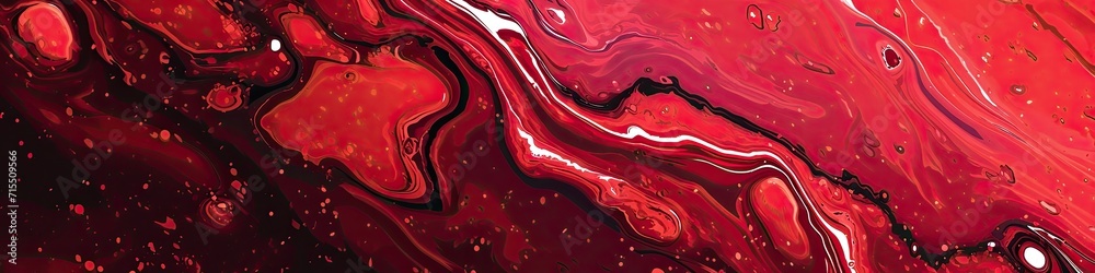 Abstract background with patterns of liquid marble in shades of red - obrazy, fototapety, plakaty 