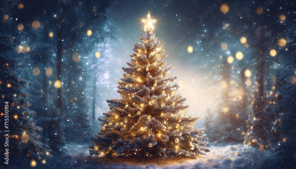 christmas tree in fairytale magical style with glitter lights
