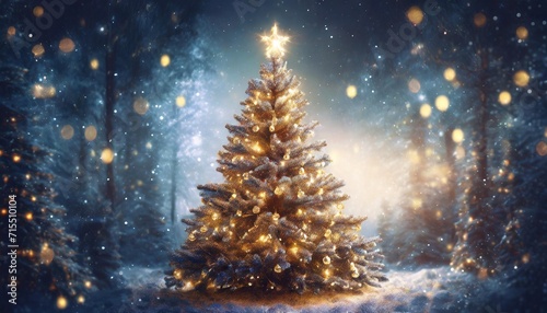 christmas tree in fairytale magical style with glitter lights © Paris