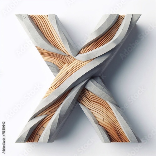 X letter shape created from concrete and wood. AI generated illustration photo