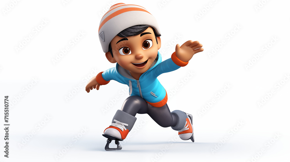 cute boy is playing ice skate on white background cartoon cute boy is playing ice skate on white background cartoon