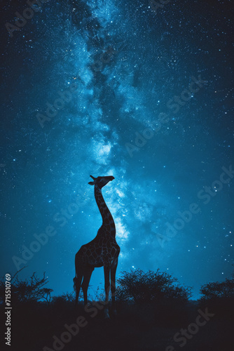 Afrikanischen Savanne Giraffe unter einem Sternenhimmel 