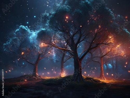 Landscape with trees full of glowing lights © Julio