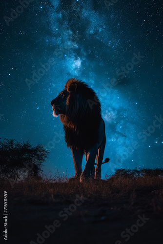 Afrikanischen Savanne Löwe unter einem Sternenhimmel 