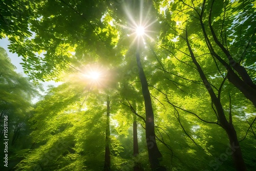 sun shining through the forest Generated Ai