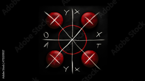 lovers day concept. tic-tac-toe game where instead of zeroes are red hearts. on a black background. vertical orientation