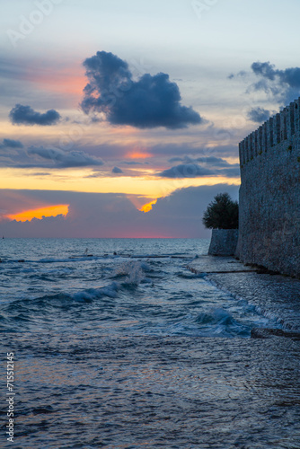 Sunset, Outer Wall on the right, Old Town, Novigrad, Croatia