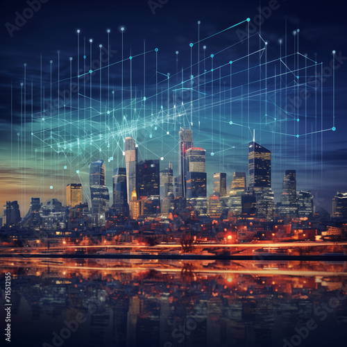 Data chart on night city backdrop