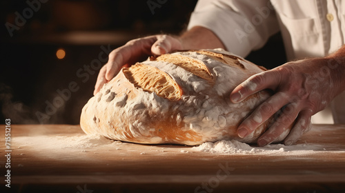 Backer hand's holding freshly made bread 
