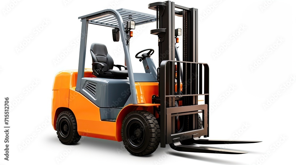 a modern forklift specifically designed for efficient warehouse operations, the sleek design and functionality of the equipment, isolated on a clean white background.