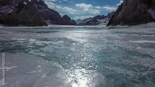 High-altitude frozen lake  lake in ice  lake of ice  Kyrgyzstan