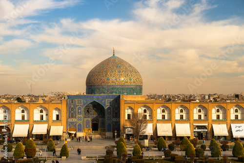 Entrance gate of Shah Mosque, situated on the south side of Naqsh-e Jahan Square square, an important historical site. photo