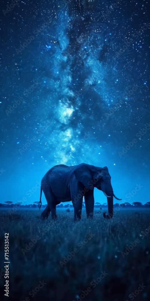 Afrikanischen Savanne Elefant unter einem Sternenhimmel Afrikanischen Savanne Elefant unter einem Sternenhimmel