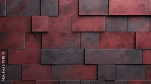 Vibrant maroon cement wall texture: abstract geometric 3d brick pattern, bright and textured mapping object