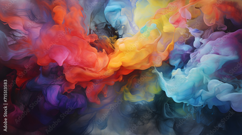 a dazzling explosion of color from colorful smoke, creates an abstract background that is alluring and full of dynamics.