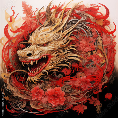 China gold dragon on red background