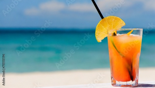 fresh tropical cocktail on beautiful sunny beach