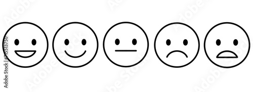 feedback emoticon customer review rating icon isolated on white and transparent background. happy sad angry good bad medium. black line stroke icon flat style vector illustration. 