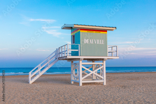 The Lifeguard Lookout Station on The Beach at Deauville, Calvados, Cote Fleurie, Deauville, Normandy photo