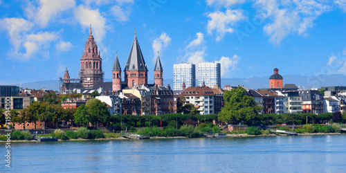 Mainz city center viewed from Rhine River, Mainz, Rhineland-Palatinate