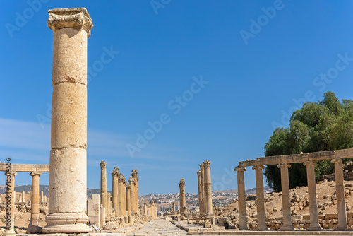 View of the Cardo at ruins of Jerash , Jordan.