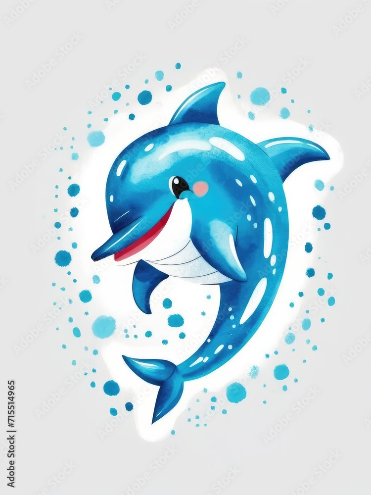 Cute dolphin watercolor illustration