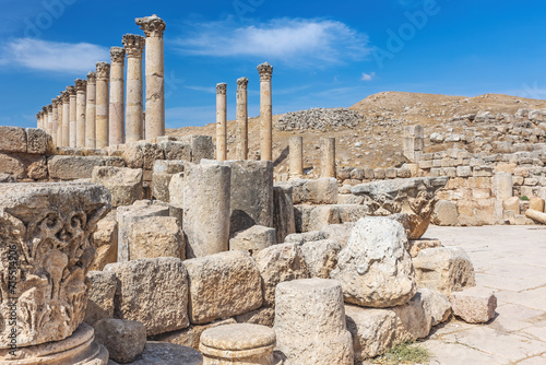 View of South Decumanus at  at ruins of  Jerash. Jordan. Horizontally.  photo